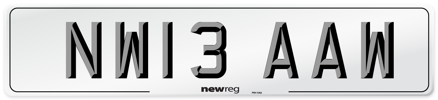 NW13 AAW Number Plate from New Reg